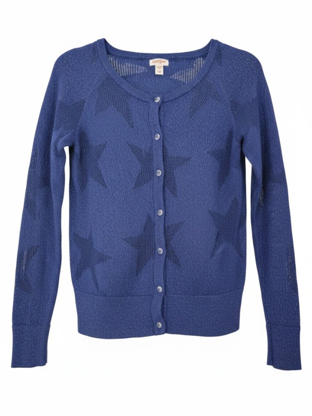 Cat & Jack Blue Star Pointelle Cardigan Sweater Kids XL 14/16 (Women's XS/S)